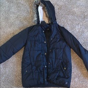 Black medium jacket with fur hood